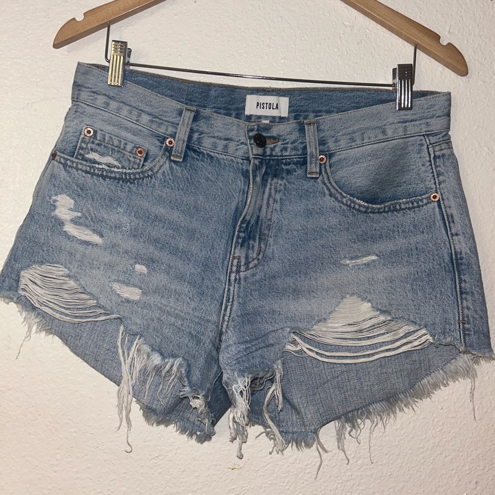 PISTOLA mid/high waist distressed jean shorts